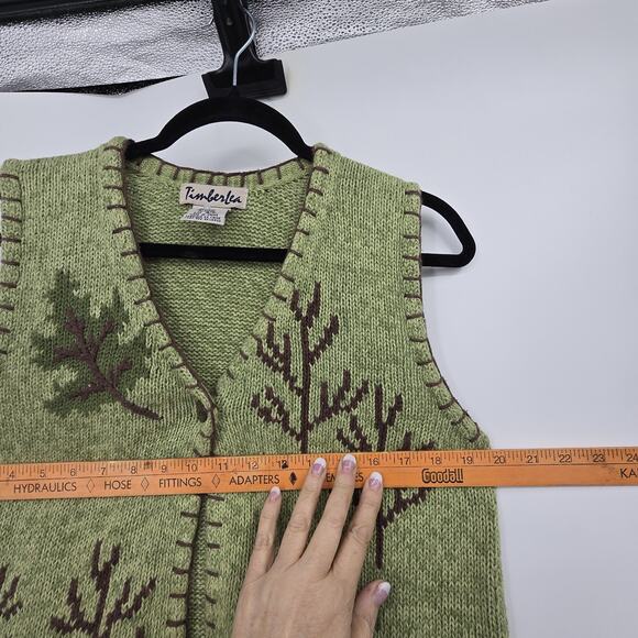 Vintage Timberlea Embroidered Sweater Vest Womens SM Green Leaves Nature Cabin - Picture 9 of 10